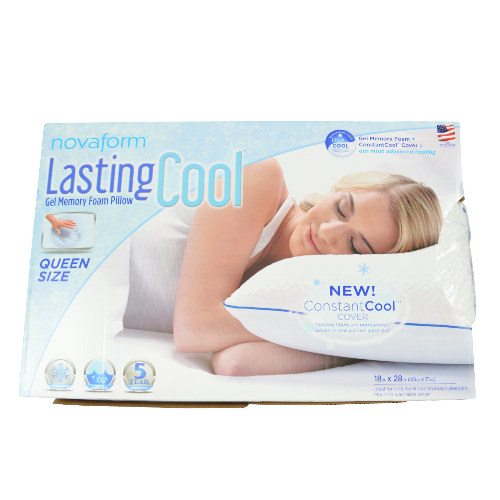New Novaform Lasting Cool Gel Memory Foam Pillow 28 X 18 Queen