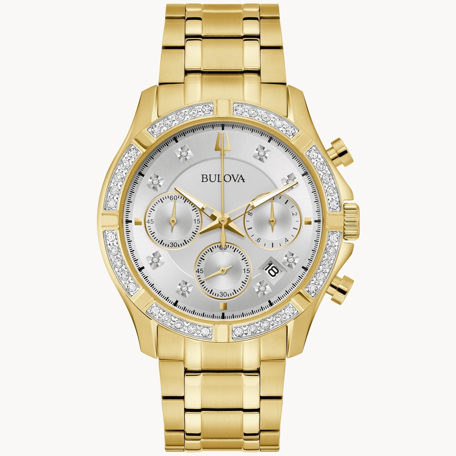 Bulova Classic Diamonds Chronograph Quartz Gold Tone Steel