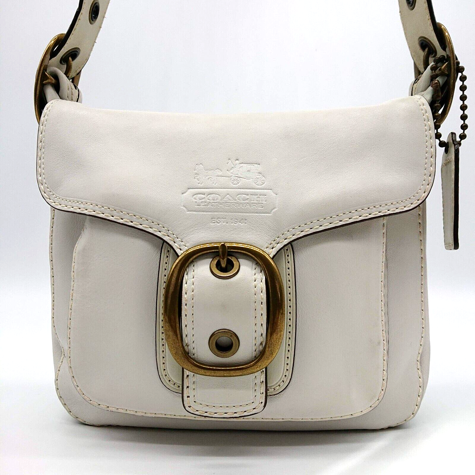 COACH Shoulder Bag 11418 Bleeker Flap White Leather Made in