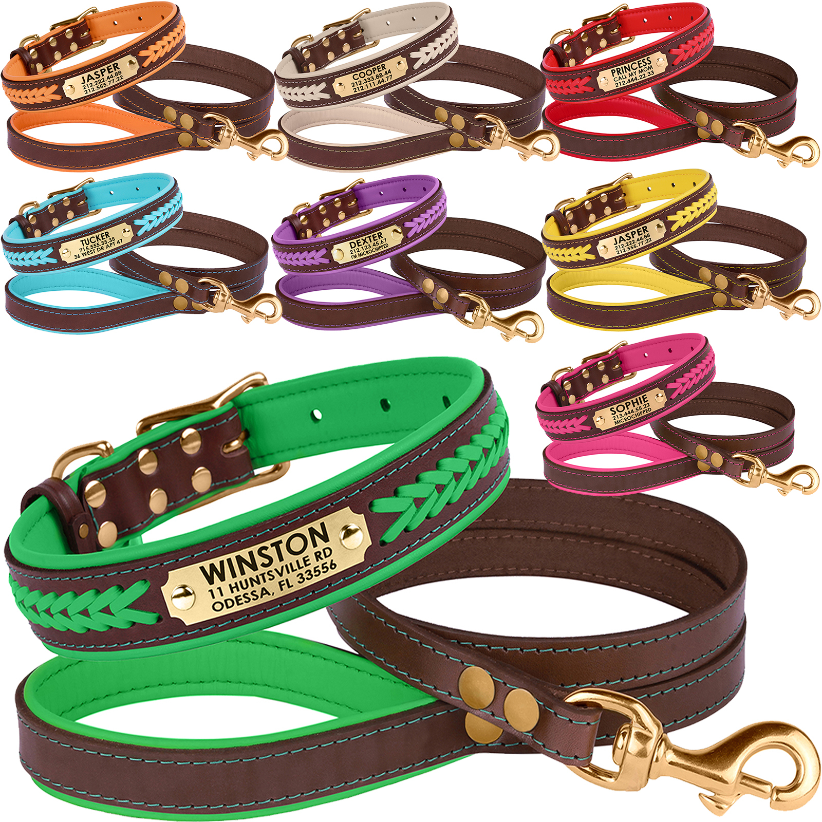 ️ Leather Dog Collar Leash Set Personalized Dog Collars Puppy Small