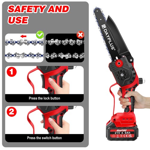 8" Cordless Chainsaw Electric One-Hand Saw Wood Pruning Cutter Battery Charge