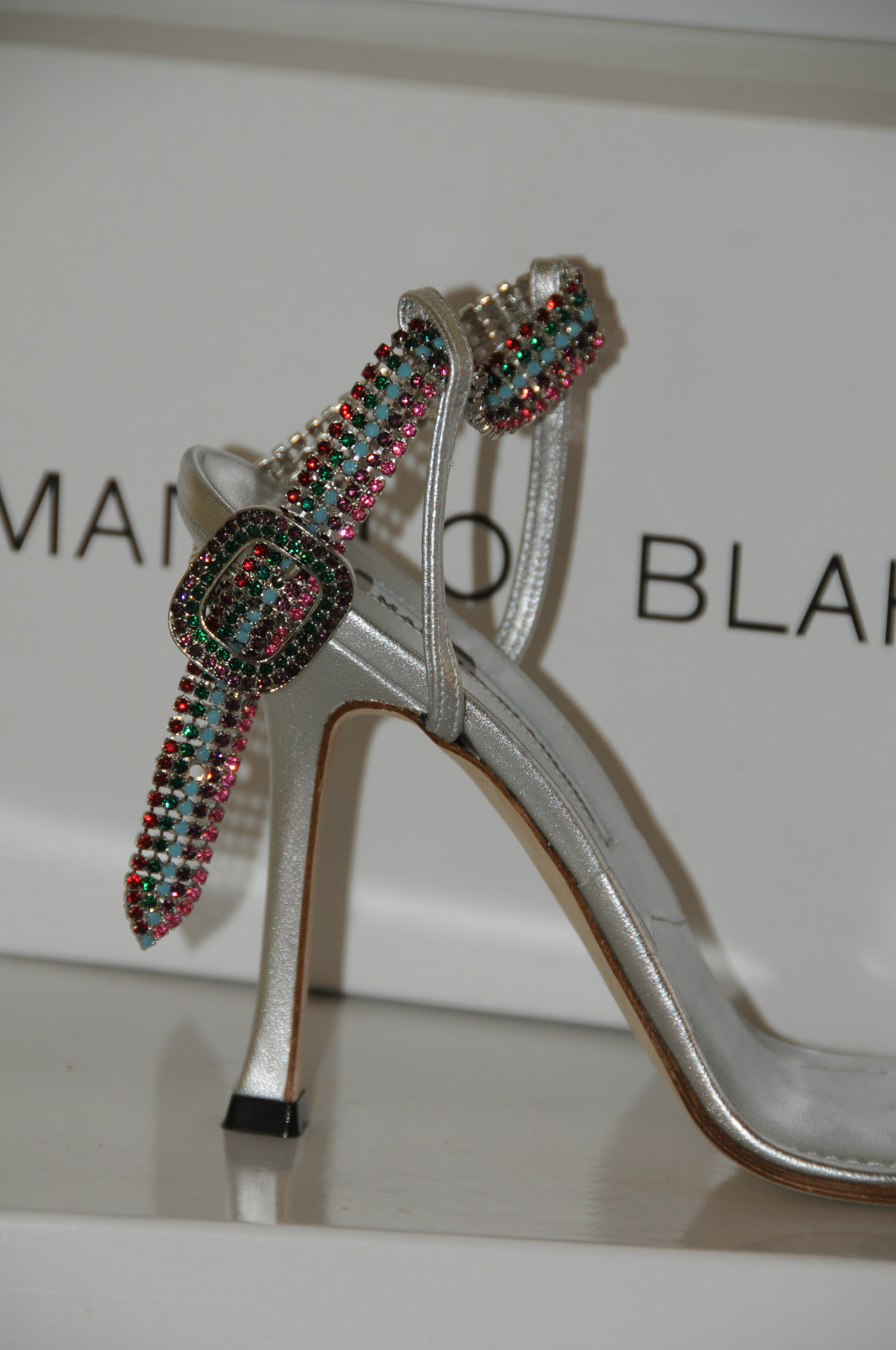 Pre-owned Manolo Blahnik $1878  Jeweled Crystals Silver Janetba Shoes 38.5 8 Wedding