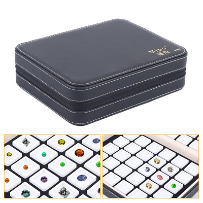 Jewelry Display Box Gemstone Jade Gem Organizer Earrings Storage Case 60 Grids