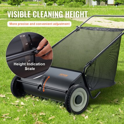 VEVOR Lawn Sweeper Push Leaf Grass Collector 26" 7 Cu. Ft. Capacity Adjustable
