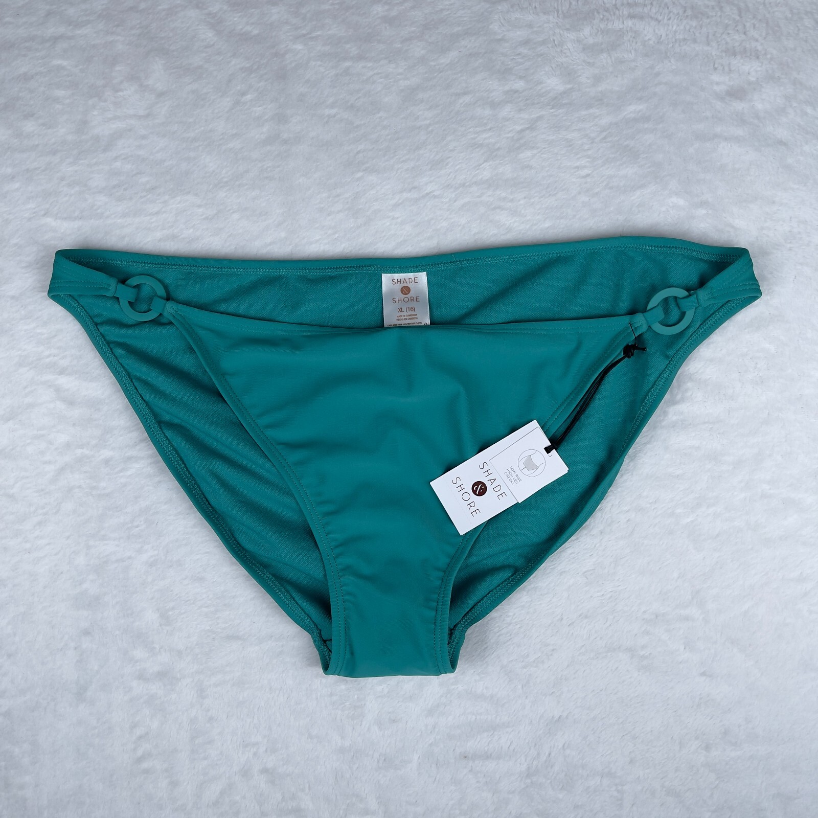 Shade & Shore Bikini Bottom Womens XL Teal Stretch Low Rise Casual Ring Detailed
