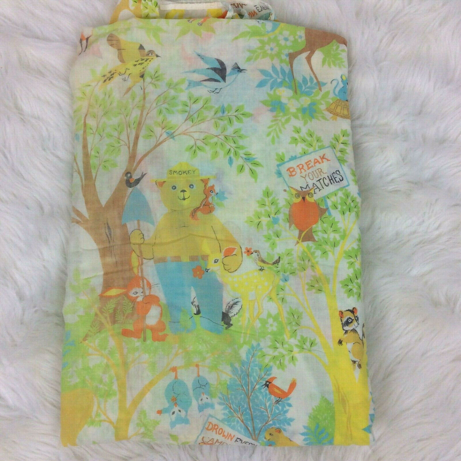 Vtg Smokey The Bear & Friend Fitted Twin Sheet 39 x 75 Mattress Fieldcrest Faded