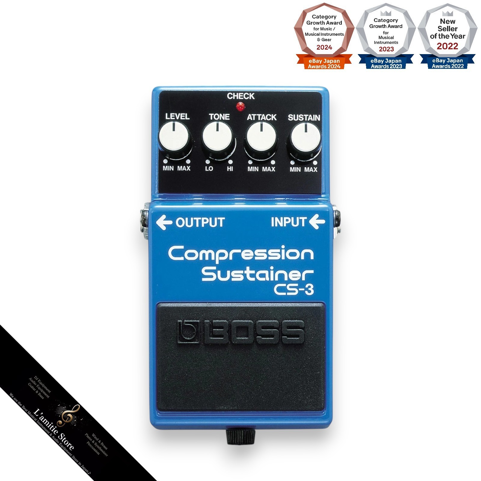 (美品箱付き)1990年頃製CompressionSustainer CS-3 BOSS CS-3 Compression Sustainer Guitar Effects Pedal Analog