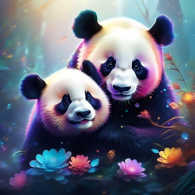 5D Diamond Painting Glowing Flower Pandas Kit
