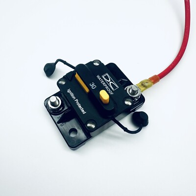 30A Surface Mount Waterproof DC Circuit Breaker with 12'' red cable connection