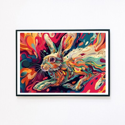 Surreal Rabbit Hare Abstract Portrait Illustration A5 Retro Wall Art Print 