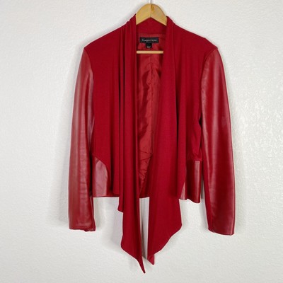 Vintage Bagatelle Womens Size Large Rec Leather Knit Waterfall Open Front Jacket