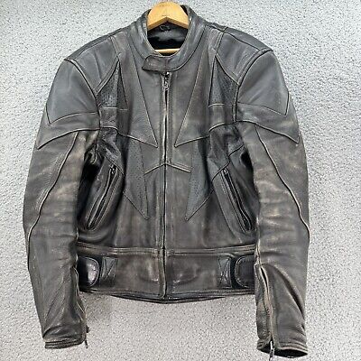 VINTAGE LEATHER MOTORCYCLE JACKET RACING HEAVY WEIGHT VENTED DISTRESSED SIZE 42