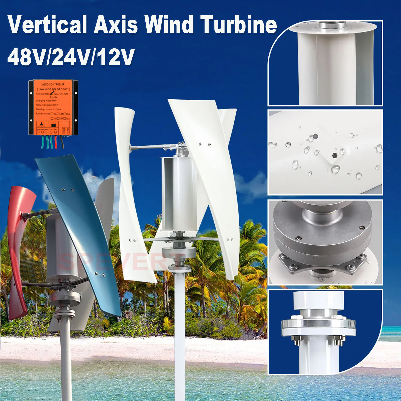 3000W Wind Turbine Generator MPPT DC 12V 24V 48V Hybrid Controller Windmill Kit
