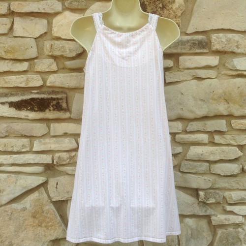 Eileen West Nightgown X-Small Pink White Floral Striped Sleeveless Cotton Knit