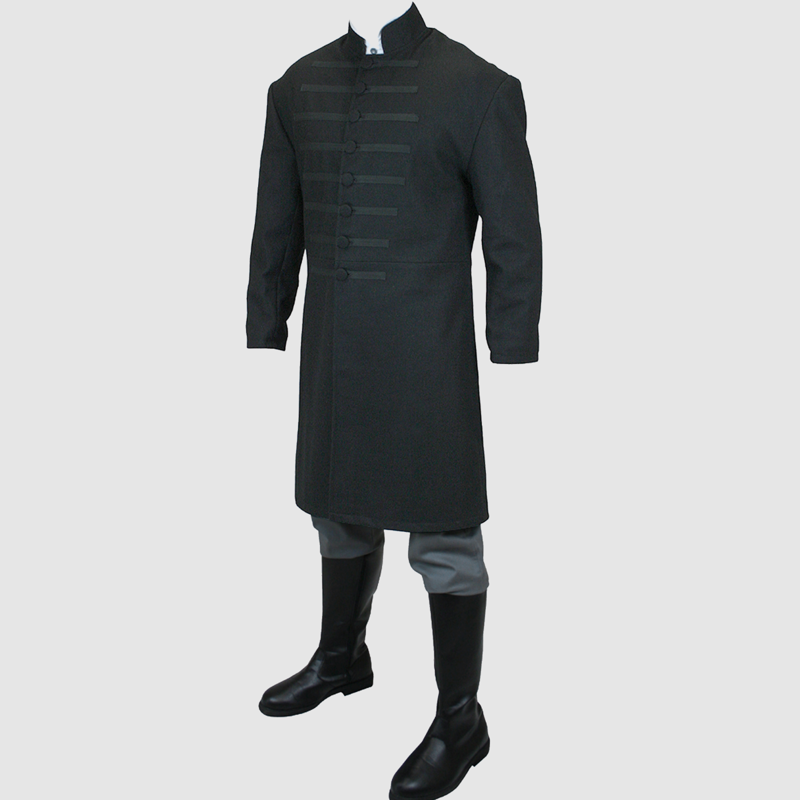 Pre-owned Handmade Men's Coburn Great Coat In Black Wool Coat