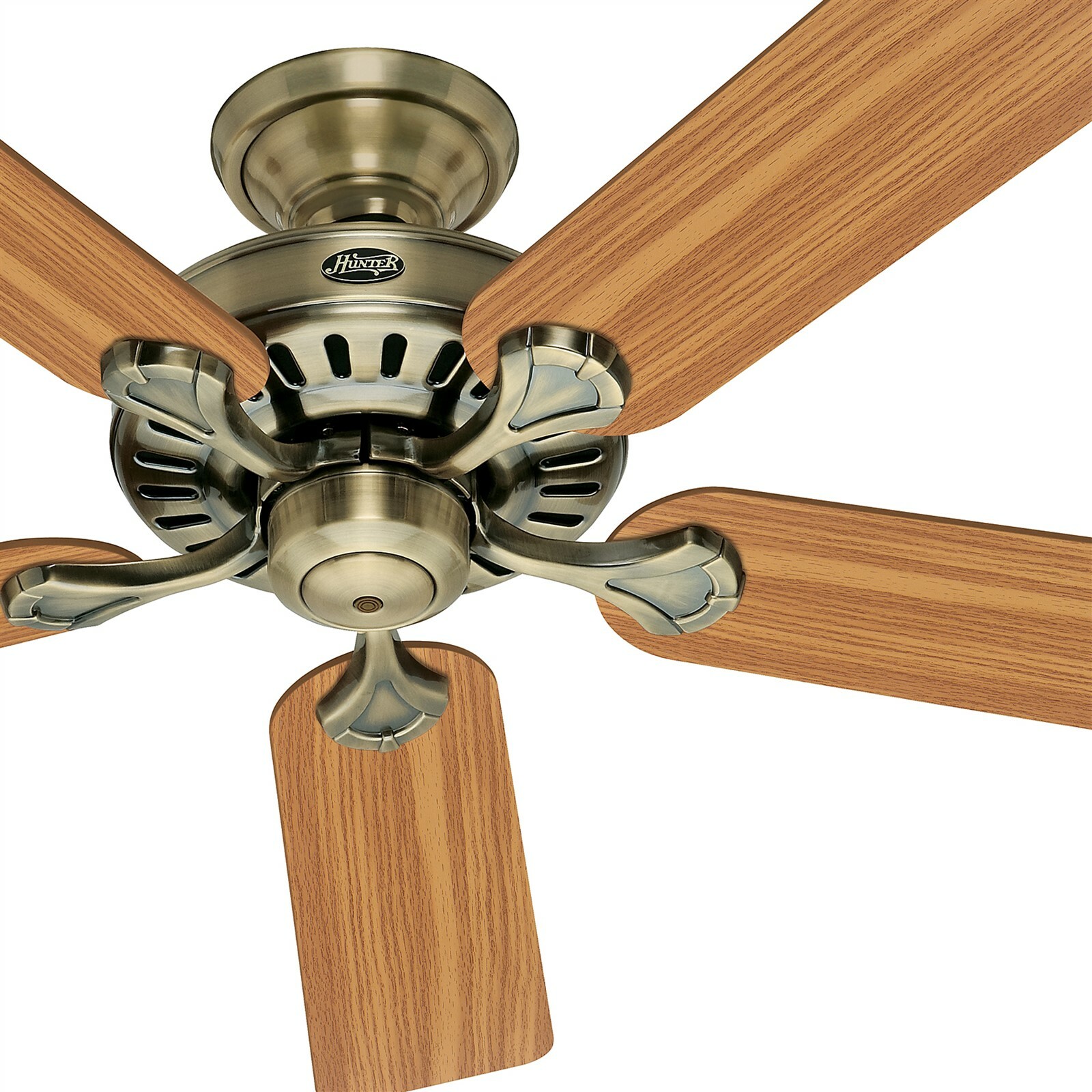 Hunter Fan 52 inch Antique Brass Ceiling Fan Medium Oak/Walnut Blades