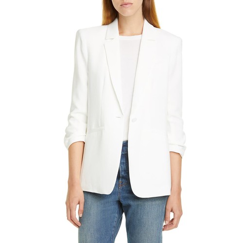 CINQ À SEPT CINQ A SEPT WOMEN COTTON BLAZER SUIT CREPE KHLOE WHITE ONE BUTTON LONG SLEEVES