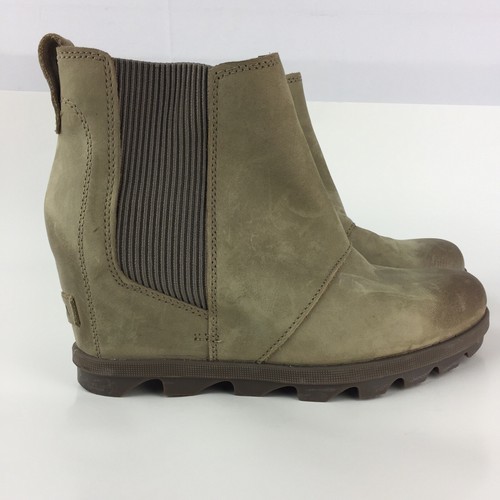 Sorel Joan of Arctic Wedge II Chelsea Ankle Boots 8.5 Pull On Taupe Green Nubuck eBay