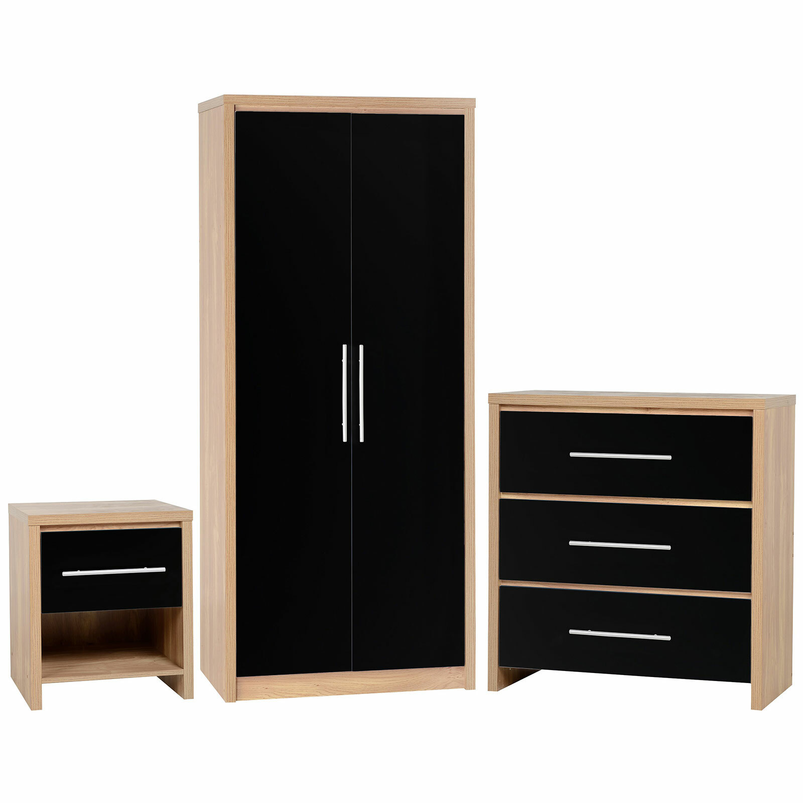Seville Black High Gloss Front Bedroom Furniture Set Wardrobe