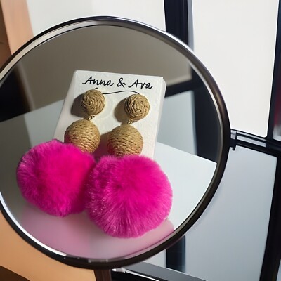  Anna & Ava Pom and Raffia Statement Drop Earrings