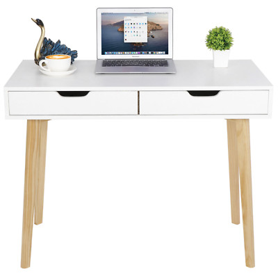 39.4'' Simple Home Office Desk Storage w/2 Drawers Dressing Table Organization
