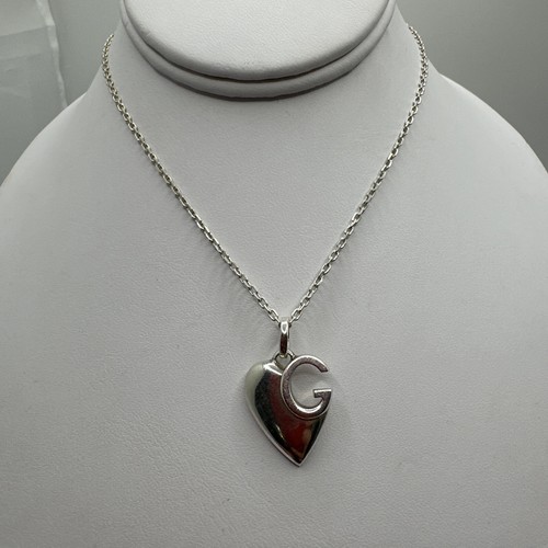 Gucci Sterling Silver Heart G Logo Pendant Necklace 16” | eBay