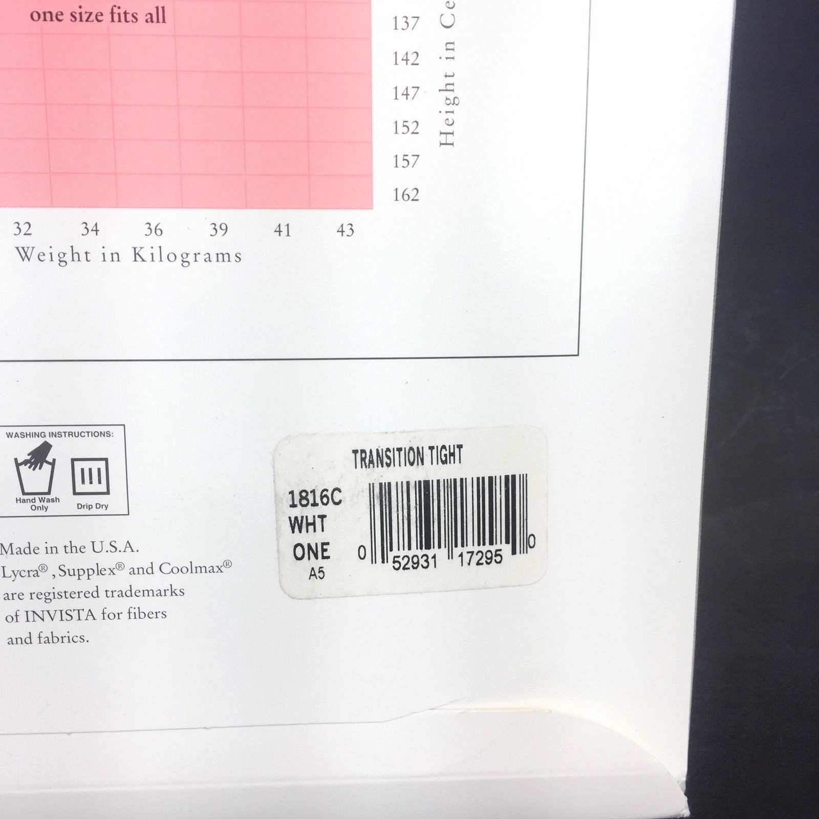 Capezio Transition Tight White One Size Fits All 60-95 lbs 44-64