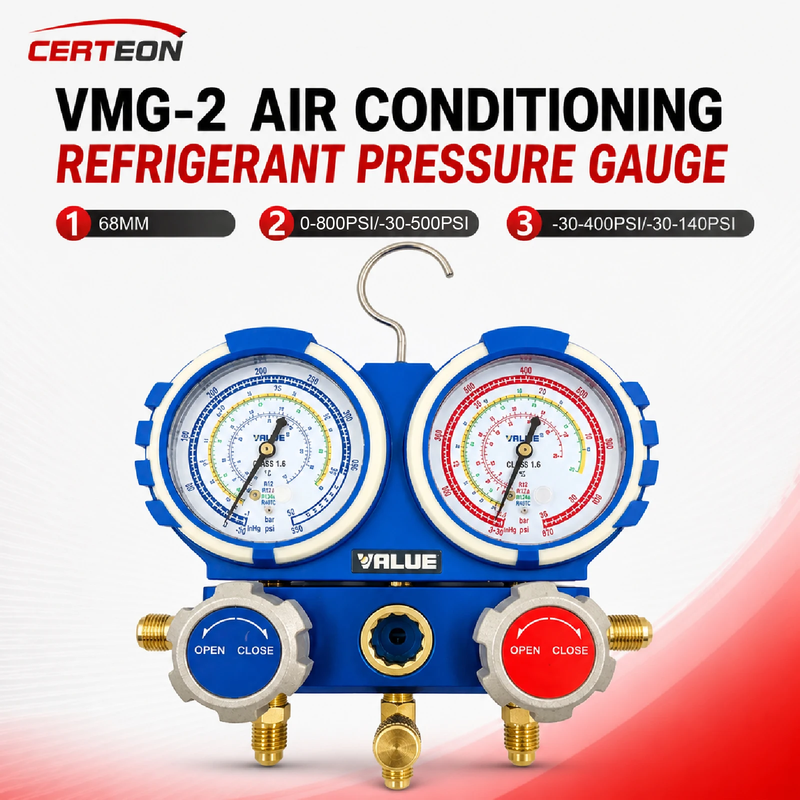 VMG-2 HVAC Manifold Gauge Set 68mm Dial Anti Shock Refrigerant Pressure Gauge Ai