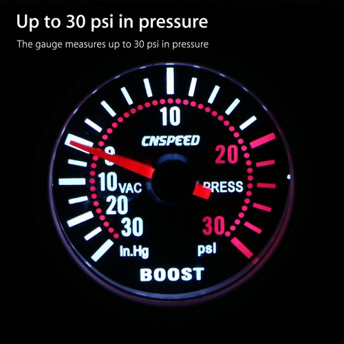 52mm LED Turbo Boost Pressure Pointer Gauge Meter Pod Smoke Dials Tint 30PSI