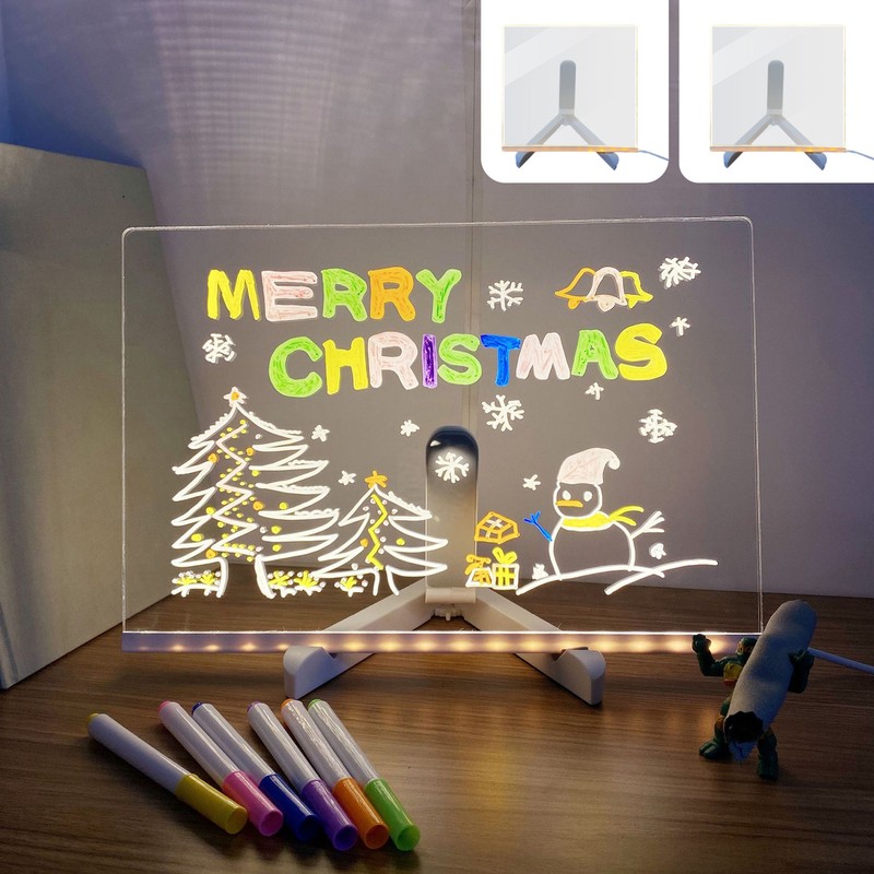 Glowing Acrylic Marker Board,Acrylic Dry Erase Board with Light Stand, LED Clear