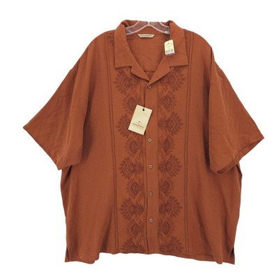 NWT TOMMY BAHAMA Mambo Combo 100% Silk Embroidered Shirt Sepia Brown XXL