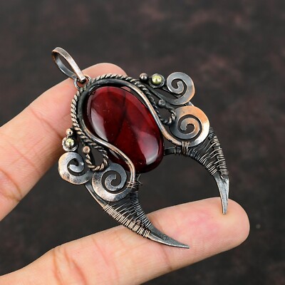 Red Fire Labradorite Wire Wrapped Pendant Handcrafted Copper Holiday 2.87''