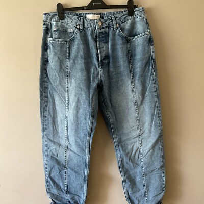 Topman Relaxed Blue Panelled Wide Leg Jeans Waist 36'' Leg 34''