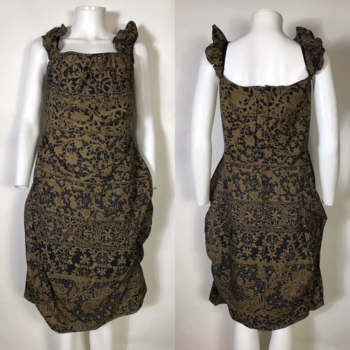 Vtg Vivienne Westwood Red Label Gold Lace Print Dress M 44