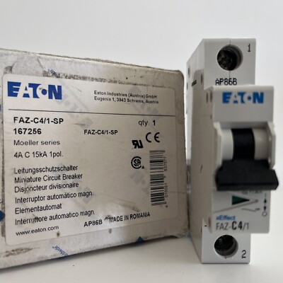 Lot Of 2 - EATON FAZ-C4/1, CIRCUIT BREAKER 4A 1 POLE, New Open Box