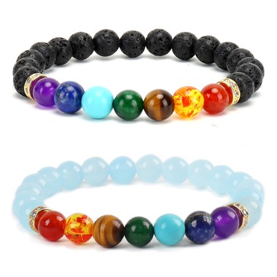 2pcs lava rock 7 chakra healing bracelet Handmade Jewelry Gifts for men women...