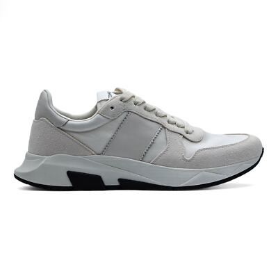 Pre-owned Tom Ford Jagga Leather-trimmed Suede And Mesh Sneakers In White Size 8
