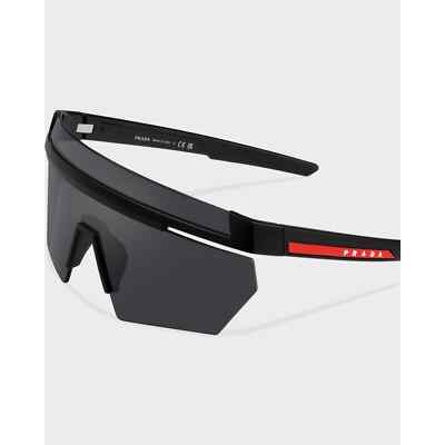 Pre-owned Prada Linea Rossa Ps 01ys 1bo06f Matte Black Dark Grey Lens Shield Sunglasses In Gray