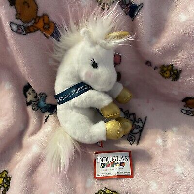 Douglas Lil Handful Unicorn White Plush Stuffed Animal Toy 7  Museum Of Art Sash