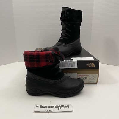 $130 Womens Size 5 The North Face Shellista II Roll Down Black Boots Red Plaid 