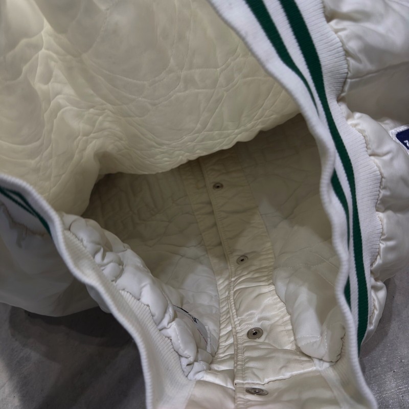 VIntage Starter Boston Celtics Puffer Snap Jacket Adult XL White Green Satin USA