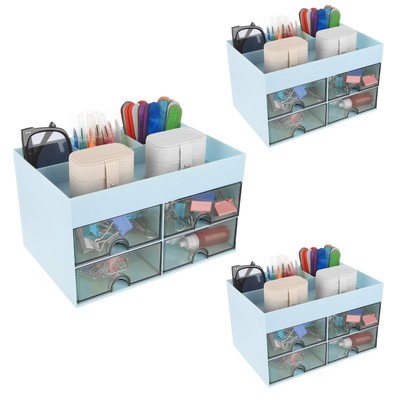 3 Pack Desk Organizer with 4 Compartments and 4 Drawers, Small Desktop Storag...