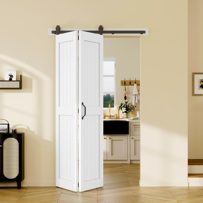 48x84in Bifold Barn Door with Hardware Kit White Sliding Closet Doors 2