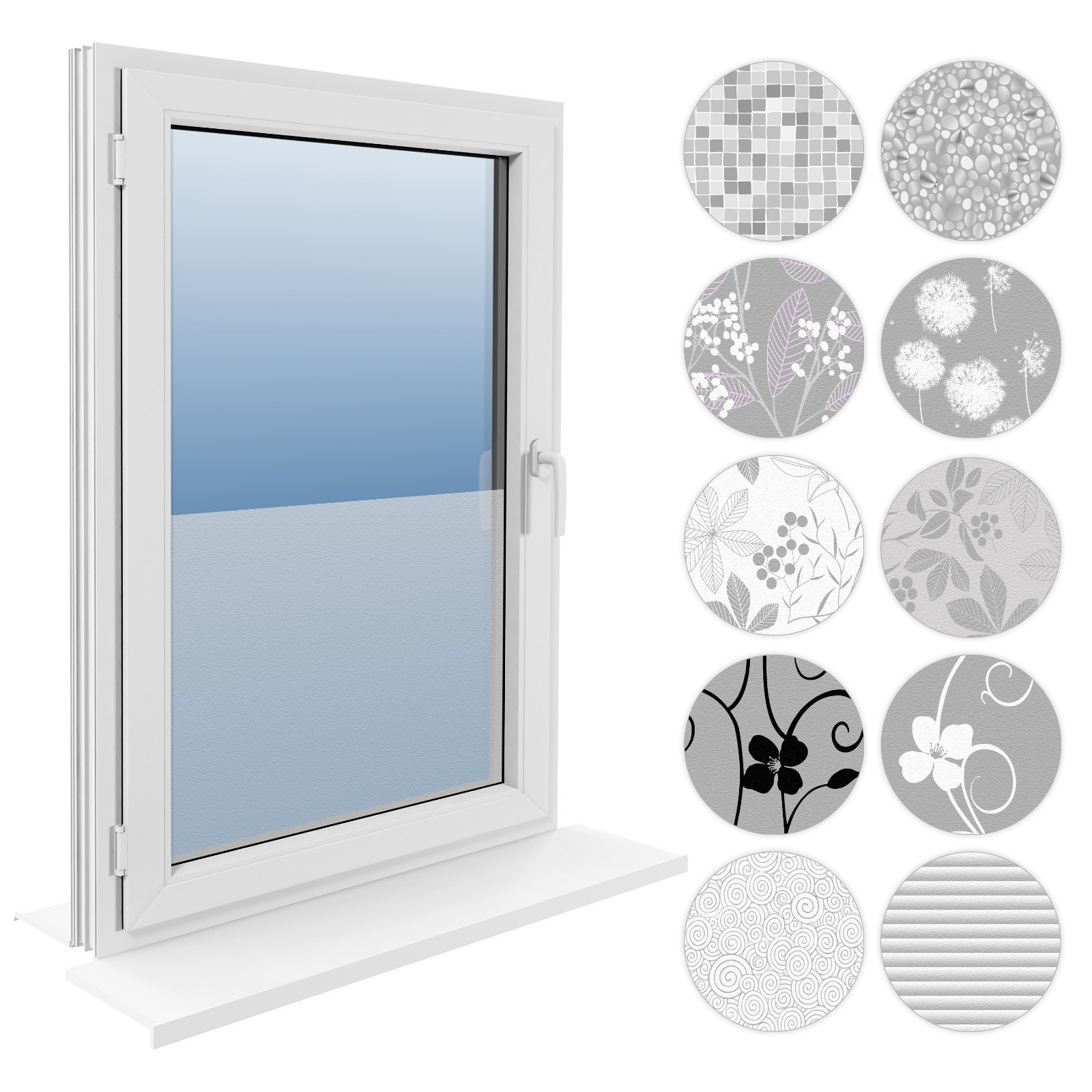90 cm Fensterfolie Statische 8,89€/m² Sichtschutzfolie Milchglasfolie Glasdekor