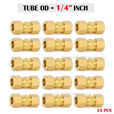 Brass Compression Tube Fitting, 1/4'' OD  Compression Union Connector ( 15 pack)