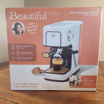 Beautiful Slim Espresso Maker with 20-Bar Pressure White Icing by Drew Barrymore