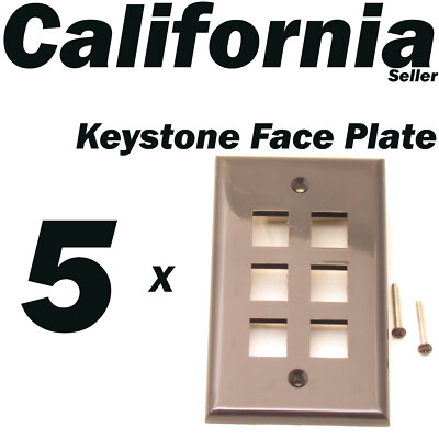 5 X Faceplate 6 Port Keystone Jack RJ45 CAT5 CAT5e CAT6 Network Wall Plate Black