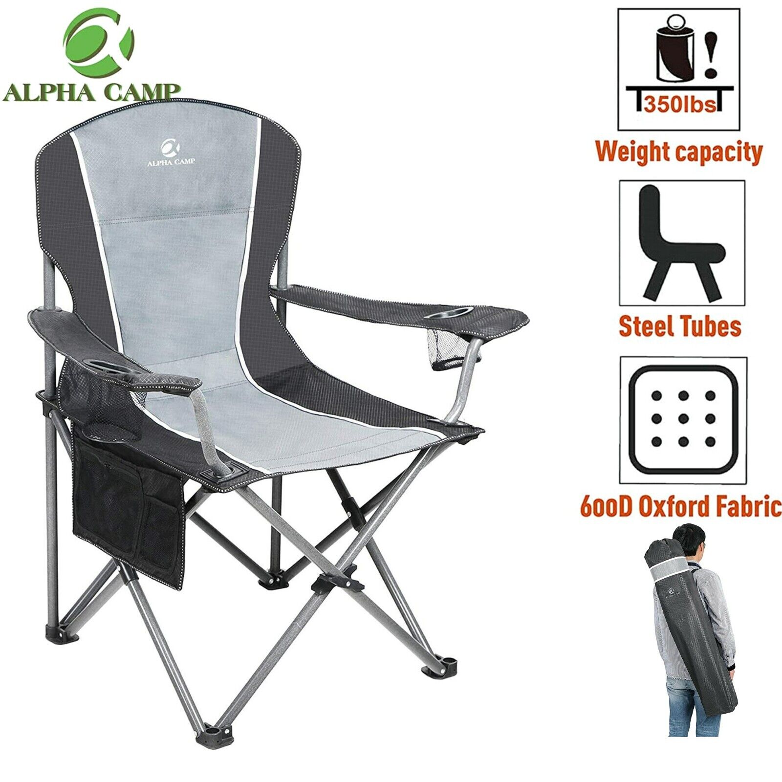 S Collapsible Arm Chair W/ Cup Holders Carry Bag