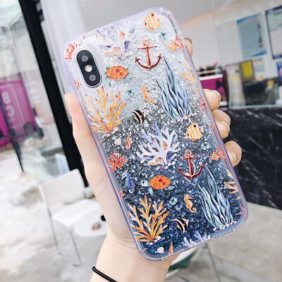 For Various Phone Hot Sale Cartoon Dolphin Cat Liquid Bling Quicksand Case Cover