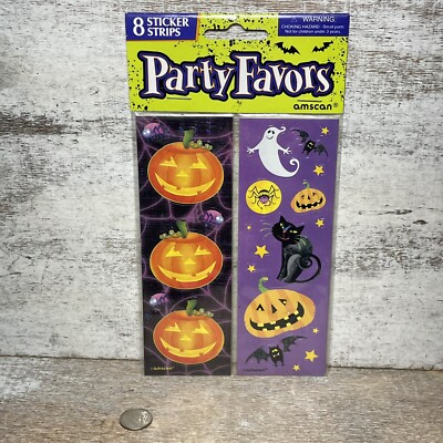 Amscan Halloween Party Favor 8 Sticker Strips: Cats, Pumpkins, Bats, Ghost New